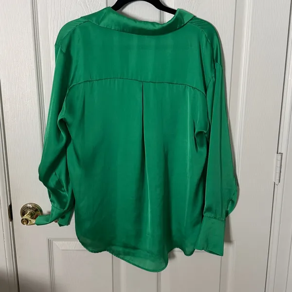 Zara Green Satin Button-Down Blouse size medium - Image 3