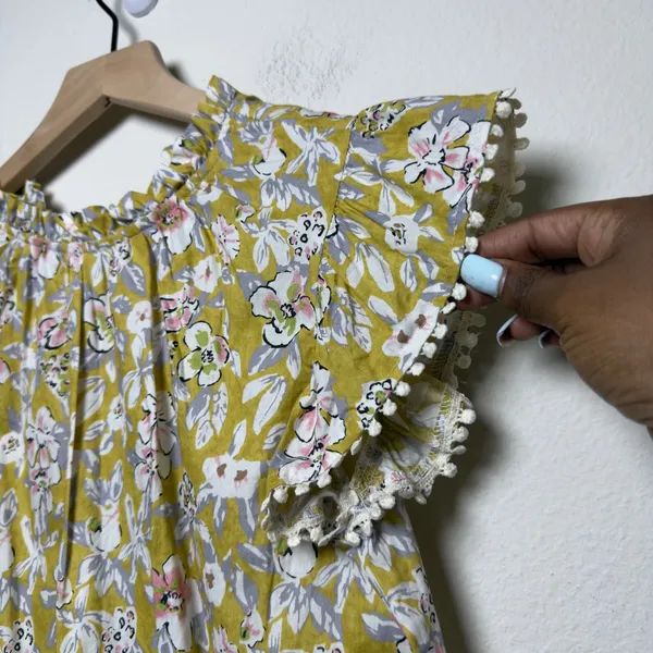 THML Women Cotton Top‎ XS Yellow Floral Ruffle Preppy Garden Party Spring - Image 7