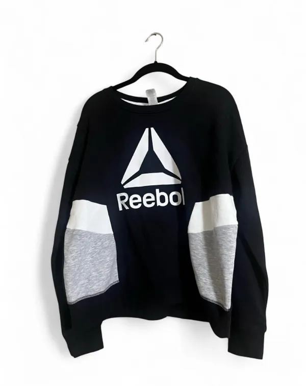 Reebok Black Sweatshirt Sz L White Logo & Side Panels Long Sleeves Athletic - Image 4