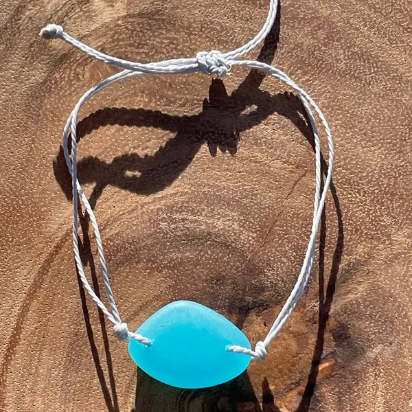 Blue Sea Glass Adjustable Beach Bracelet Ocean Stone New - Image 5