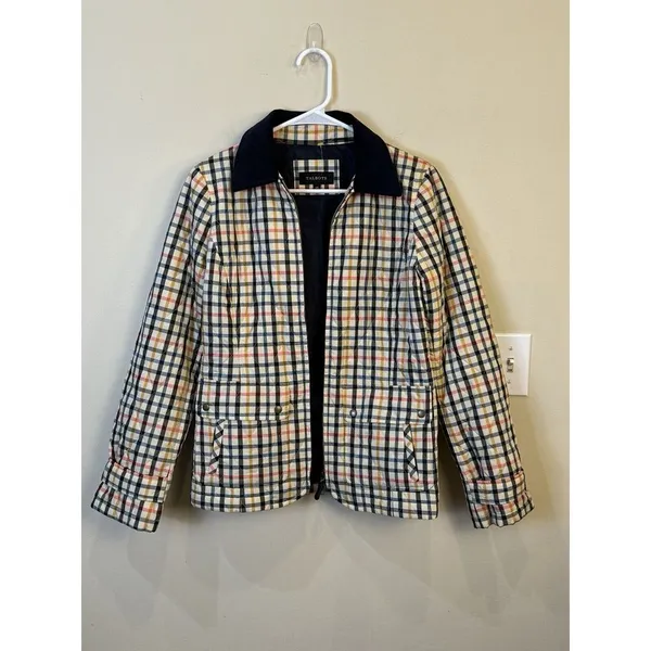 Talbots Quilted Blue‎ Pink Yellow Plaid Check Jacket Coat Zip Size XS Preppy - Image 2