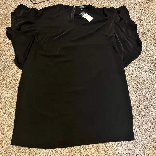 Lauren Ralph Lauren Elegant Black Flutter Sleeve Cocktail Dress V-Neck Evening‎ - Image 3