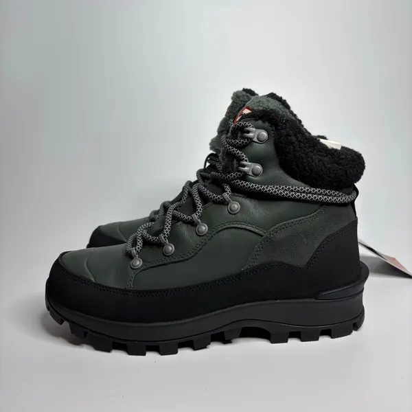 Hunter Explorer Mid Lace Leather Trekking Boots in Olive/Black - Image 2