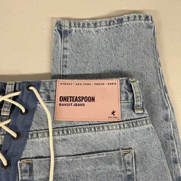 nwt 28 / 6 Womens One Teaspoon Relaxed Fit Laced Bandit Jeans Lace Up Best Blue - Image 11