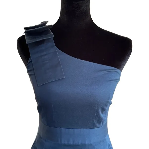 French Connection Navy Blue One Shoulder Bow Mini Dress Pockets Cocktail Party 2 - Image 4
