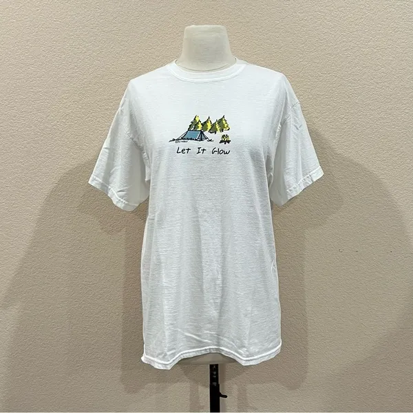 Gildan Co-Edikit White Camping Let It Glow Graphic Shirt Medium - Image 8