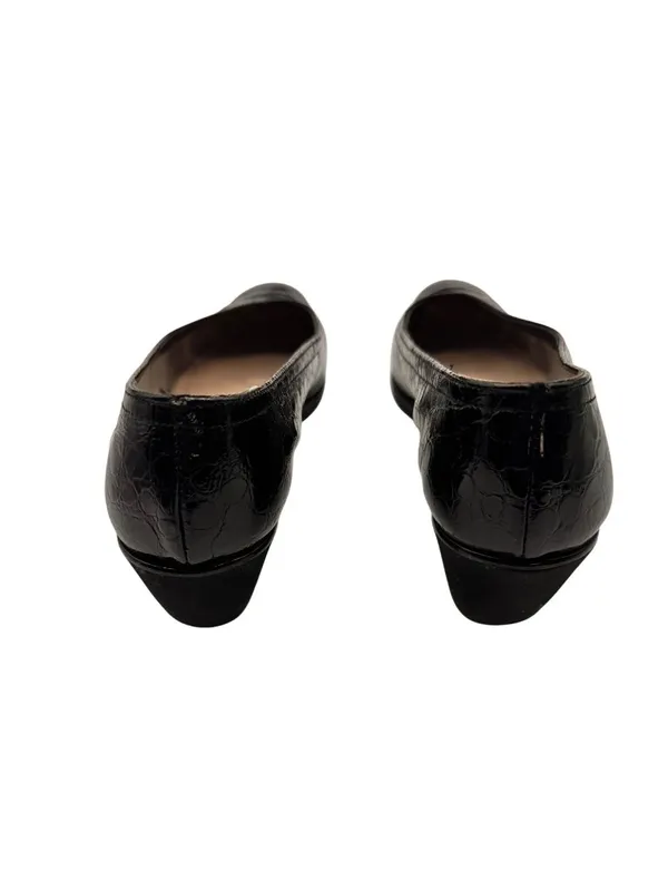 Salvatore Ferragamo Size 8.5 Black Croc Embossed Faux Leather Wedge Flats - Image 11
