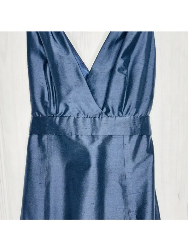 Jenny Yoo Silk Chiffon Navy Blue Gown Formal Evening Dress Sleeveless Sz 0 - Image 4