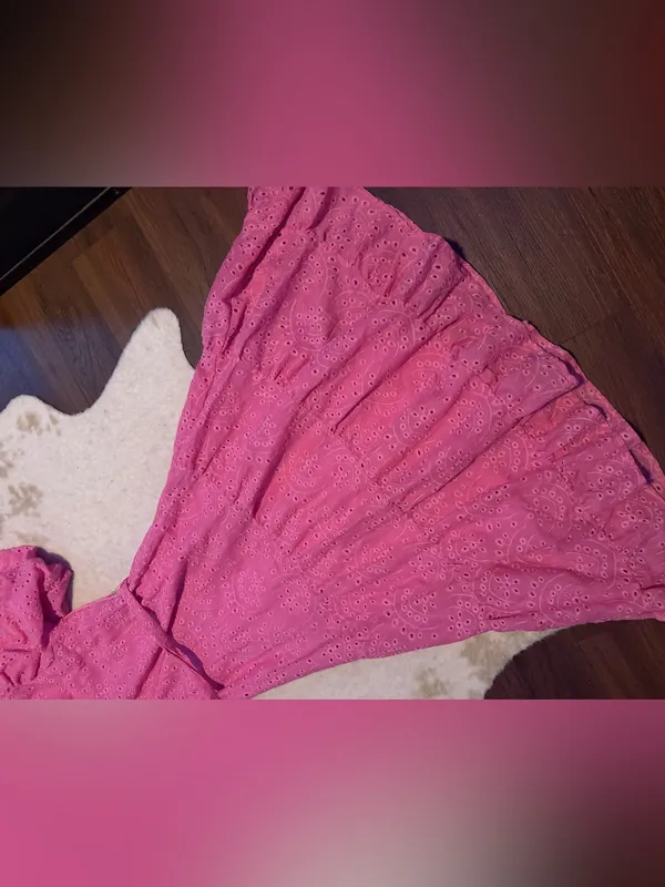 Dress forum pink embroidered floral midi tiered puff sleeve party summer $98 - Image 4