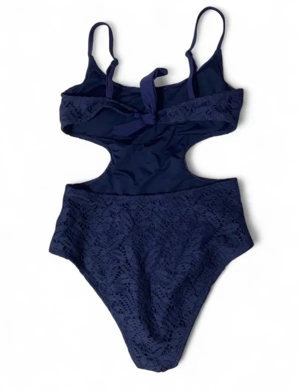Aerie Crochet Scoop One-Piece Cut Out Cheeky Swimsuit Navy Blue Size Large - Image 3