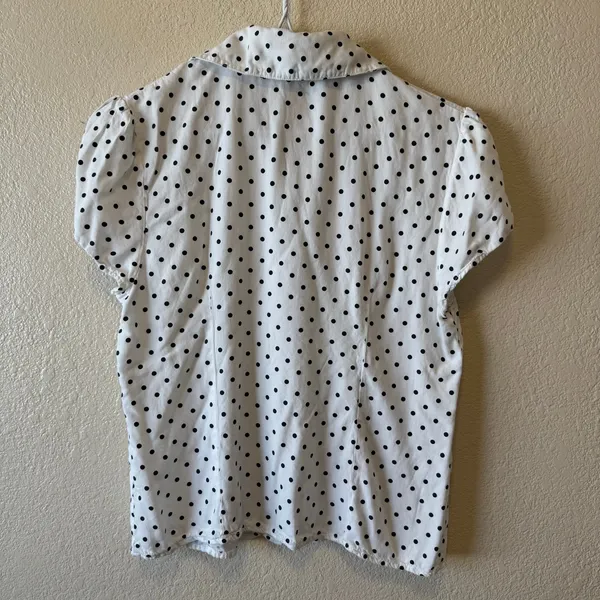 Brandy Melville White Black Polka Dot Button Up Blouse - Image 3