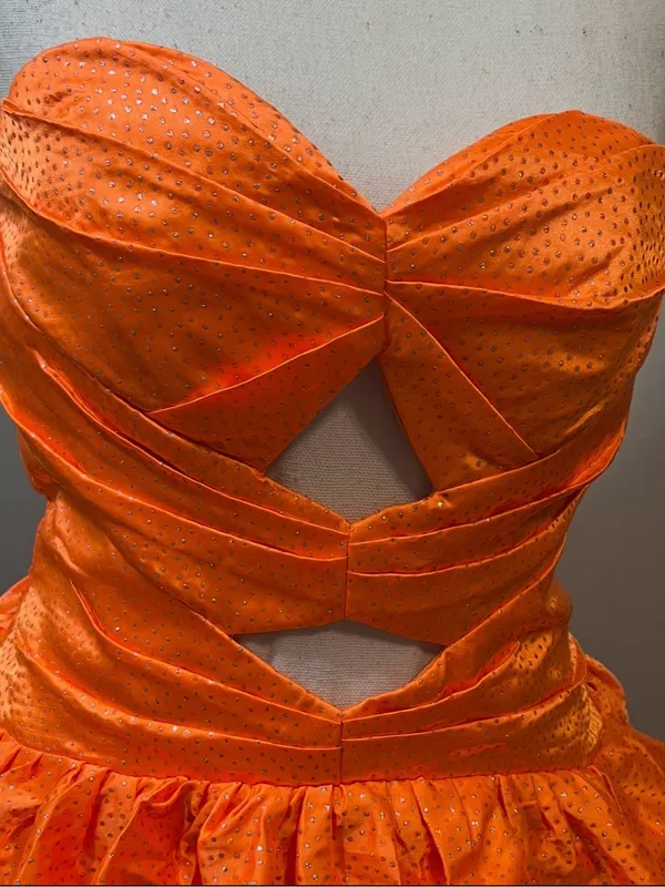 Boutique #25-4 Vibrant Orange sweetheart A line three ruffle tier silver dot-Size 0 (XS) - Image 6