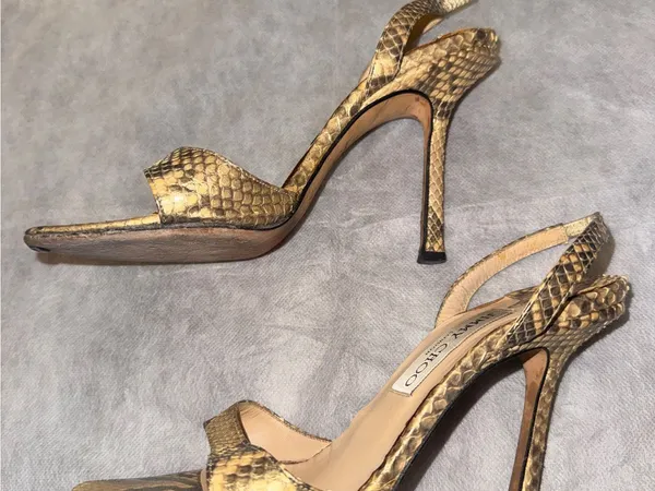 Jimmy Choo Metallic Gold Snakeskin Stiletto Slingbacks - Image 4