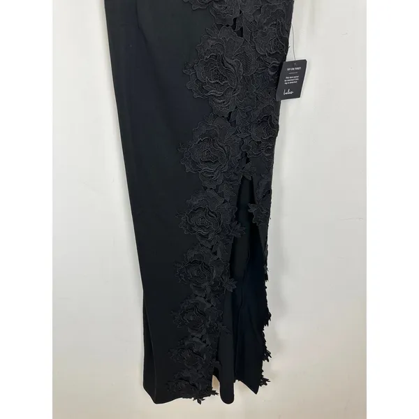 Lulus Elegant Mood Black 3D Floral Applique Strapless Maxi Dress Formal S NWT - Image 7