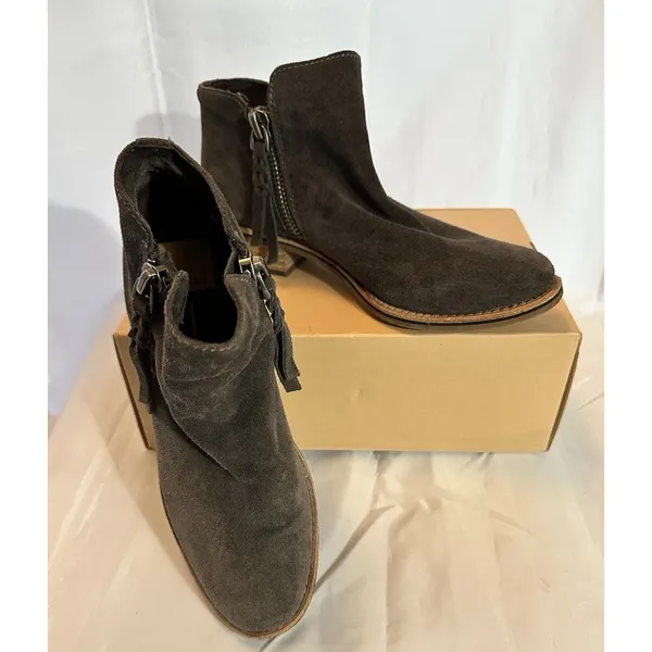 Dolce Vita Sutton Gray Suede Leather Ankle Boots Double Zip Stacked Heel 8.5 - Image 3