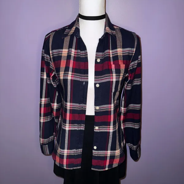 NEW Lucky Brand Navy Blue Plaid Button Up Shirt - Image 2