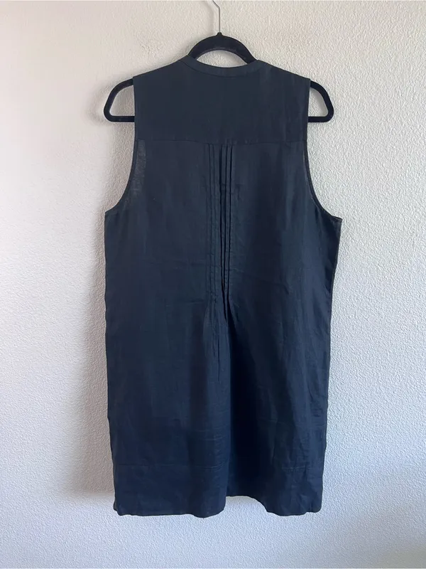 Quince Women's 100% European Linen‎ Sleeveless Swing Dress Black Pleated Summer - Image 4