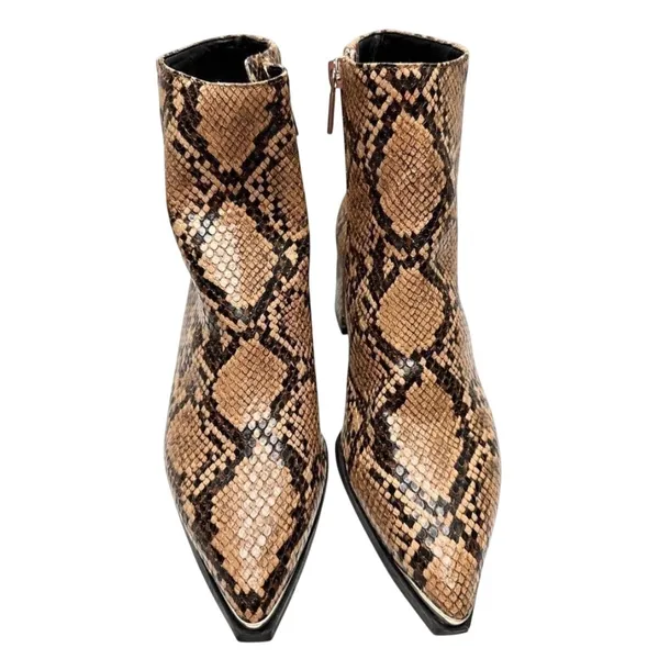 Kenneth Cole Roanne Snakeskin Print Pointed Toe Block Heel Booties Brown 6.5 NEW - Image 3