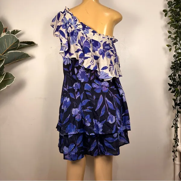 New Anthropologie Floral One Shoulder Mini Dress Sz M Cotton Lightweight - Image 4
