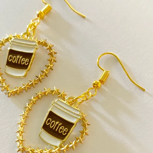 Handmade Coffee Lover Heart Dangle Earrings NEW - Image 2