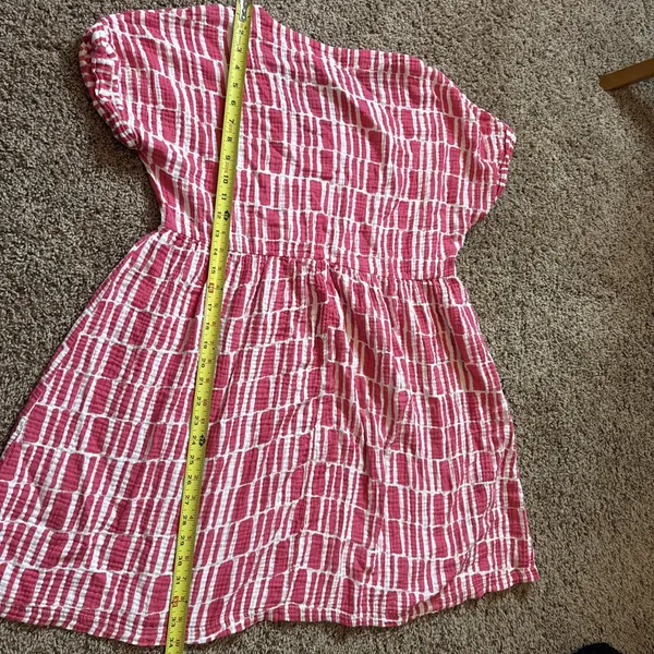 Women's Michelle McDowell Pink & White Cotton Dress‎ V Neck Elastic Waist Large - Image 6