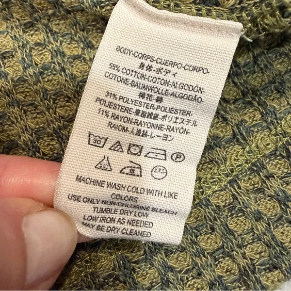 Free People Army Green Waffle Knit Cropped Mockneck BK Top Shirt size Large - Image 10