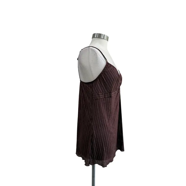 Cabernet Womens XL Brown Gold Metallic Pinstripe Camisole V-Neck Sheer Top - Image 3