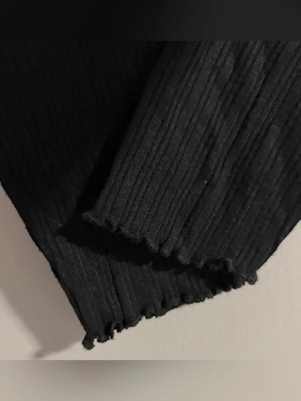 Madewell Black Ribbed Lettuce-Edge Mock Neck Long Sleeve Top - Image 4
