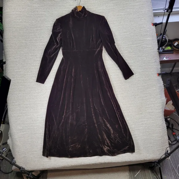 Vintage KC Spencer Velvet Maxi Dress Sz 6 Brown Turtleneck Whimsigoth Cocktail - Image 11