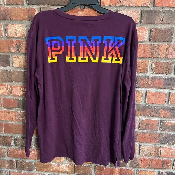 Pink womens spell out v-neck long sleeve t-shirt purple medium - Image 4