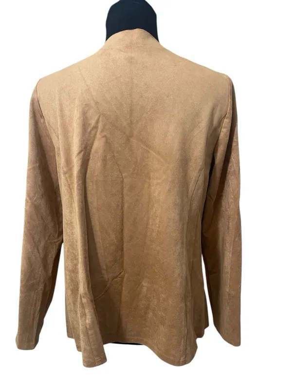Chico's Camel Grommet-Trim Drape Faux Suede Jacket - Image 3
