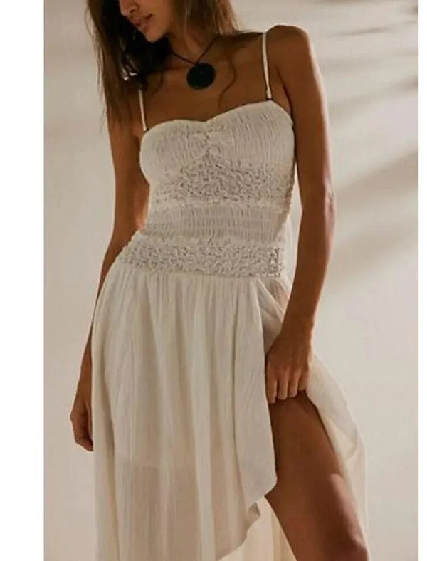FREE PEOPLE Sparkling Moment Cotton Midi Sundress in Ivory Size Medium - Image 2