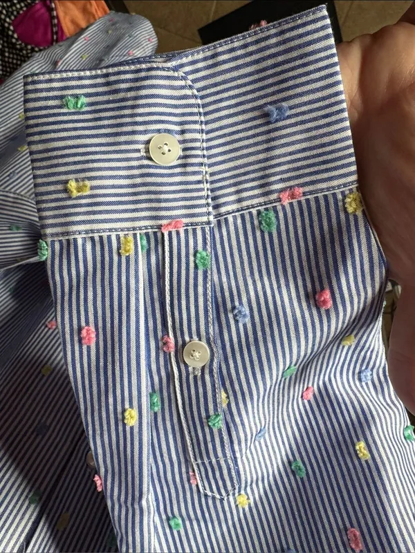Draper James Blue Striped Embroidered Belted Shirt Dress Size Large - Image 5
