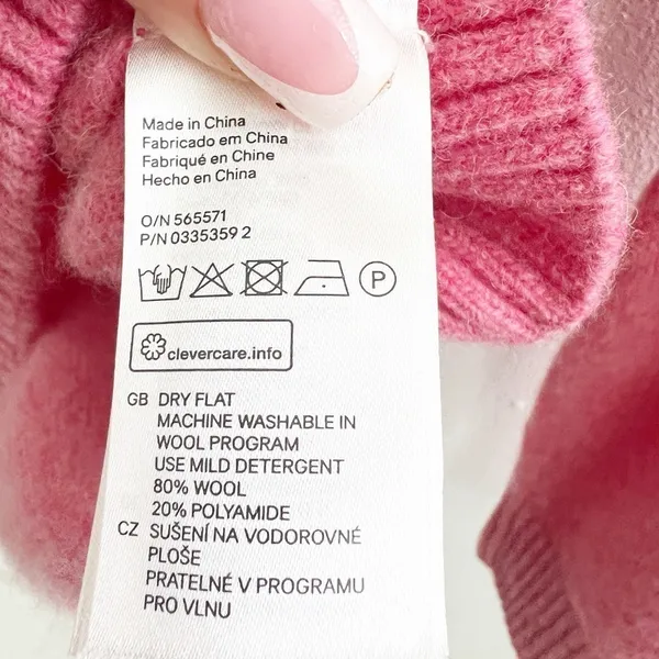NEW H&M WOOL Sweater Medium Crew Neck Long Sleeve Ribbed Hem bubble gum pink - Image 10