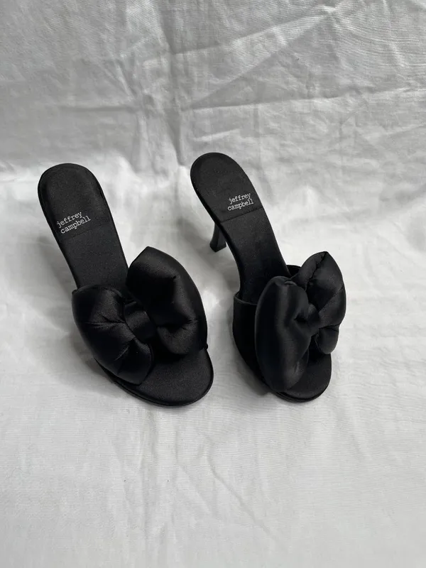 Jeffrey Campbell Black Satin Bow Peeptoe Heels Womens Size 7.5 - Image 2