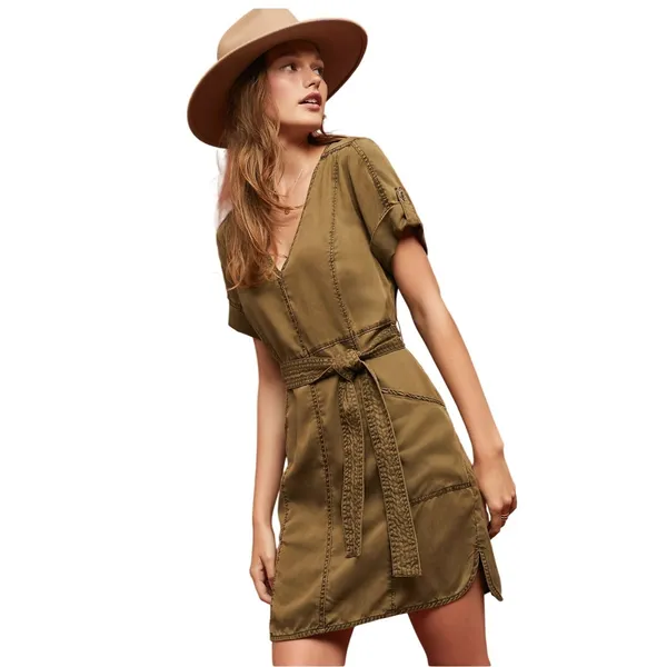 Pilcro and the Letterpress Utility Dress Womens Small‎ Olive Green Lyocell Mini - Image 8