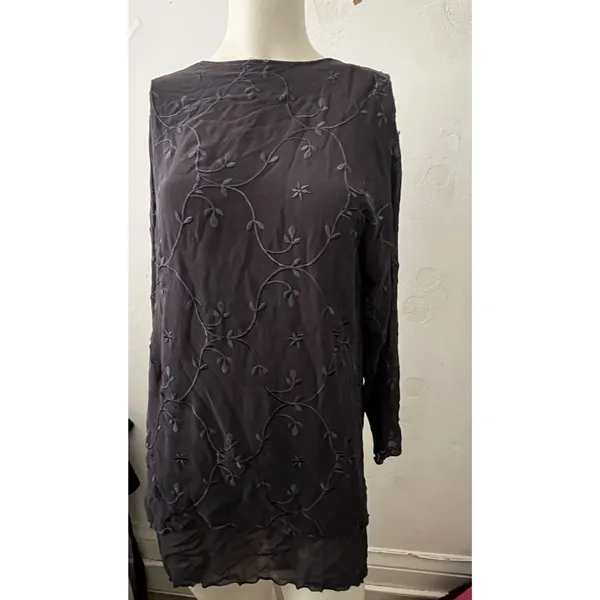 Vtg Dark Romantic Floral Top S Asymmetrical Embroidered Purple Romantic Feminine - Image 2