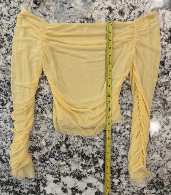 Free People Pale Yellow Off-Shoulder Mesh Top M - Image 7