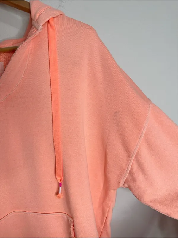 Aerie Bleached Neon Peach V-Neck Drawstring Hoodie Sweatshirt Kangaroo pocket S - Image 10