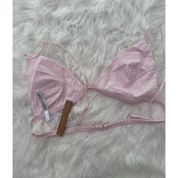 Skims Cotton Poplin Triangle Bralette Cherry Blossom Stripe XL - Image 7