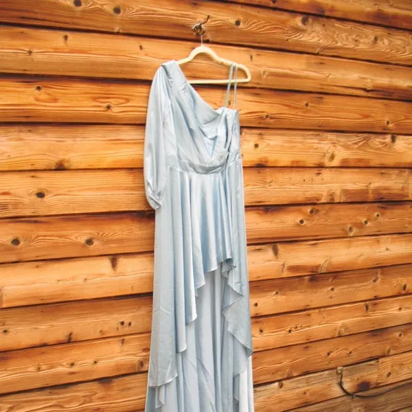 NWT Mac Duggal 49141 French Blue One Shoulder Flowy Gown Dress Size 6 - Image 9