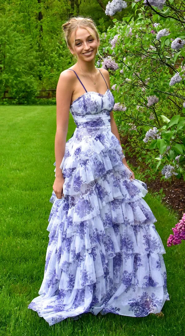 Macy's Purple and White ruffled Prom dress - Image 4