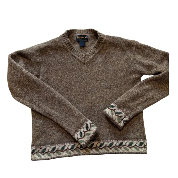 Vintage Woolrich Women's S 100% Wool V-Neck Sweater Made in Japan Floral Trim - Image 7