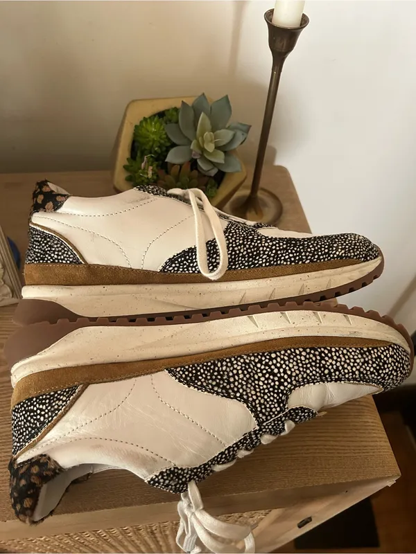 Madewell Kickoff Trainer Sneakers Olive Grove Multi Leather‎ Spots White Tan 9 - Image 8