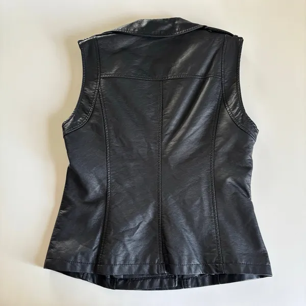 Max Studio Black Faux Leather Moto Vest Full Zip Women’s Small Streetwear Biker - Image 6