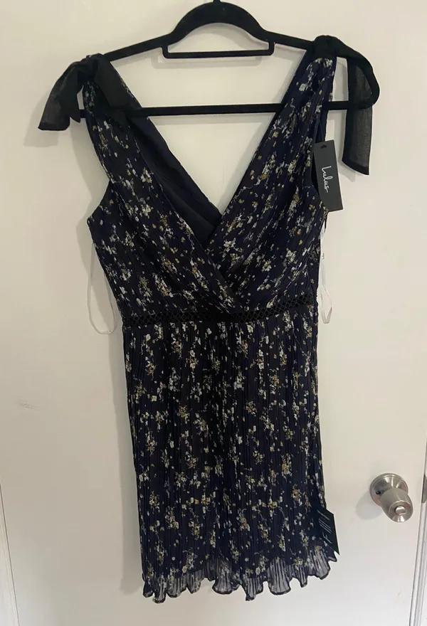 Lulus Navy Blue Floral Print Pleated Mini Dress - Image 8