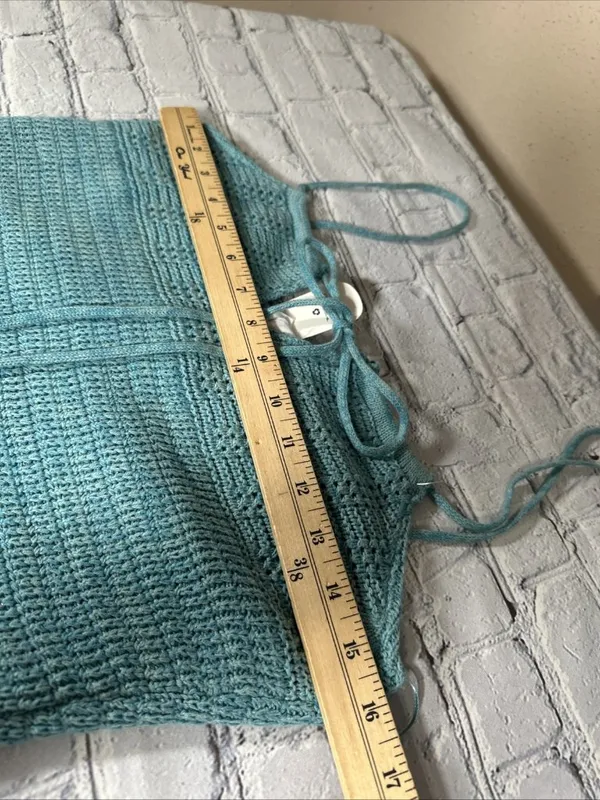 Olive + Oak Sz M Crochet Knit Mini Dress Marled Turquoise Tie Front Lined NWT - Image 8