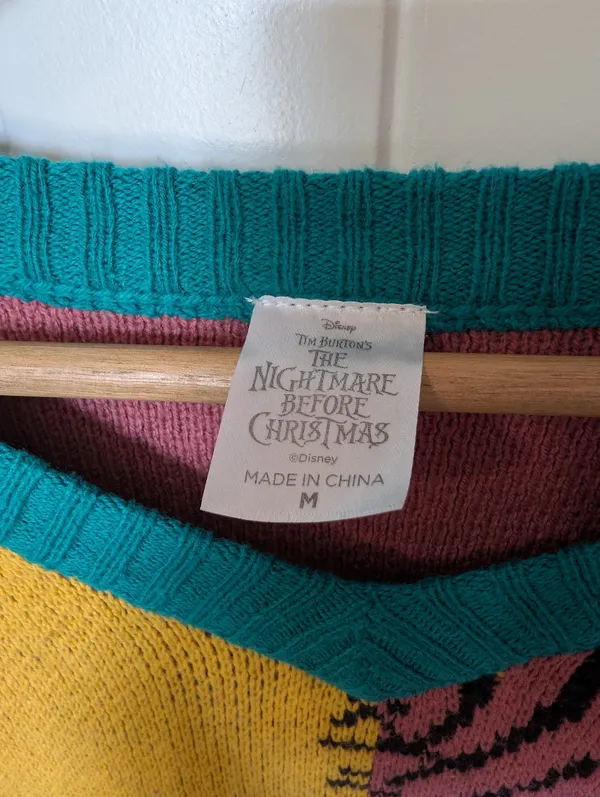 Nightmare Before Christmas Sally Cropped Knit Sweater Medium Blue/Yellow - Image 3