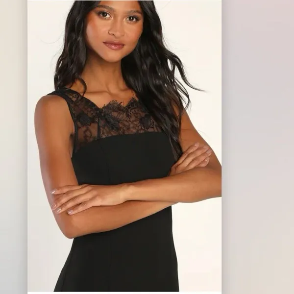 NWT Lulus True‎ Passion Black Lace V Back Sleeveless Mermaid Maxi Dress Size 1X - Image 2