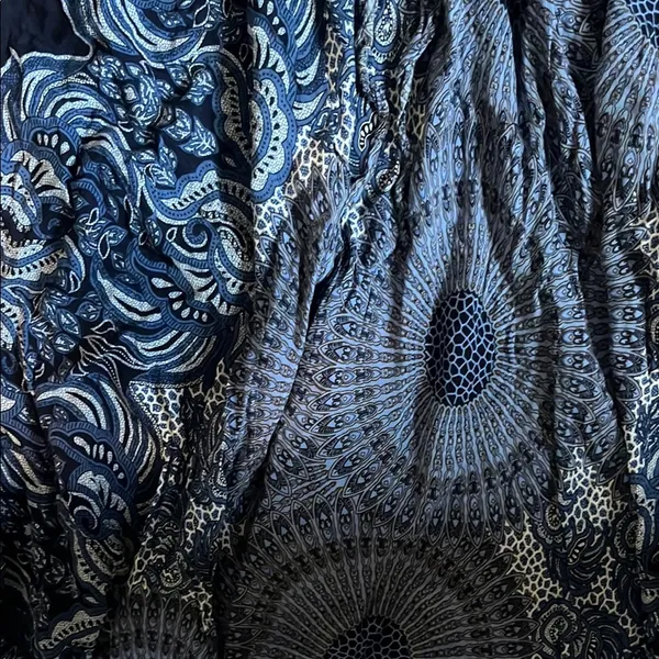 Blue and White Ruffled Asymmetrical Midi Skirt - Image 4